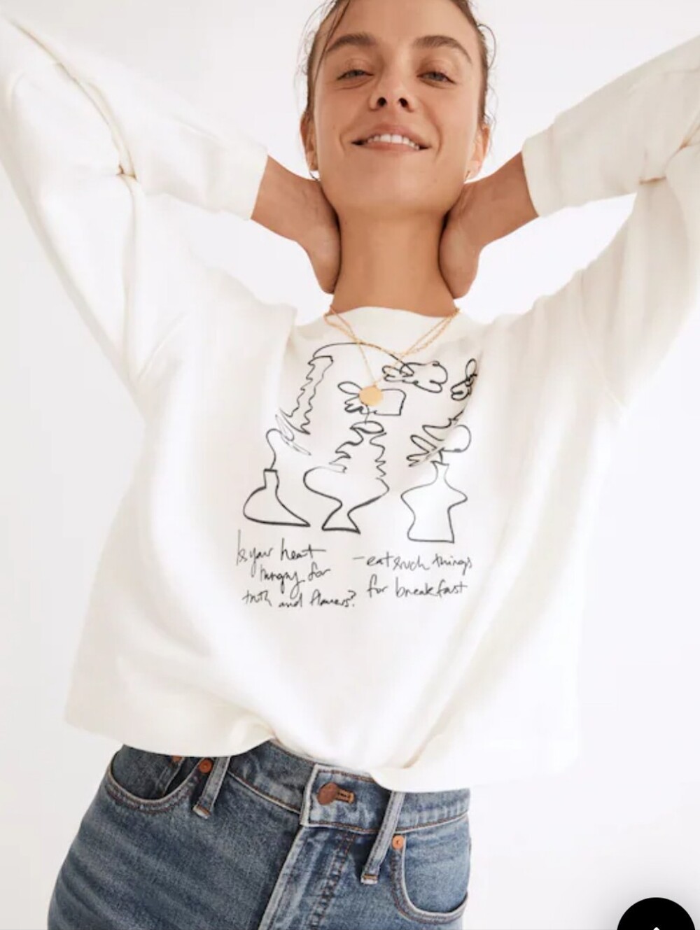 Madewell x Tess Guinery Abstract Line Art Swing Sweatshirt Cream XL Graphic